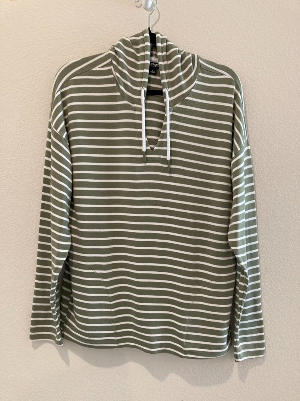 Buffalo David Bitton Green White Striped Cowl Neck Hoodie L